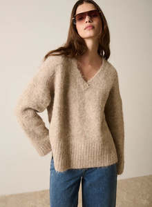 Sweatshirts Jumpers And Crews: Whisper V Neck Sweater - Oatmeal