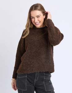 Foxwood: FOXWOOD FLINT KNIT CREW-COFFEE
