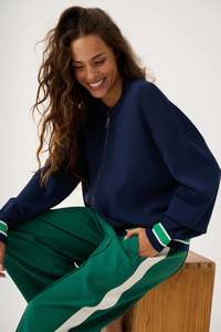 Brodie Knit Bomber - Navy Stripe