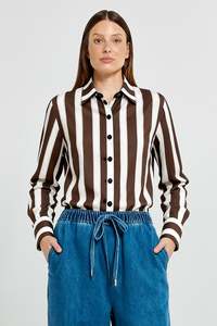 Betty Basics 1: COCO STRIPE SHIRT-CHOCOLATE/PINK