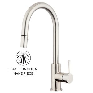 Products: Stainless Gooseneck Minimal Pull Out Sink Mixer - Cold Start Voda Plumbingware