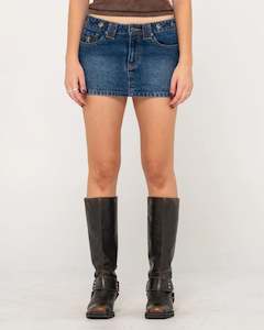 Womens: BLASTED EYE LET LOOSE DENIM MICRO SKIRT