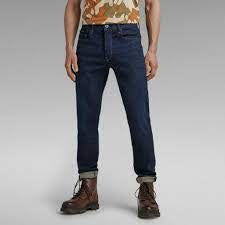 Mens Jeans: 3301 Slim Kir Stretch Denim Worn In - Deep Marine