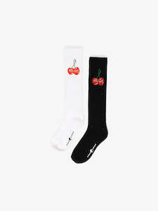 Footwear: Cherio Knee High Sock 2 pack - White - Black