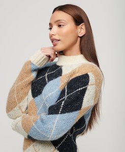 Superdry: Boxy pattern knit cream argyle