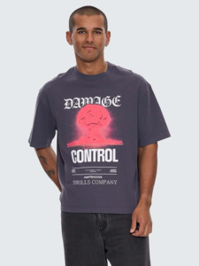 T Shirts: Damage Control Box Fit Oversize Cropped Tee