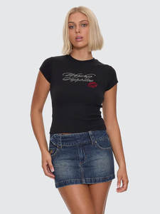 Kiss It Cap Sleeve Tee Black