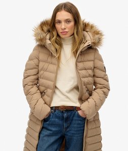 FUJI FAUX FUR HOODED LONGLINE BEIGE