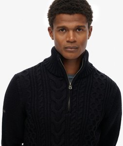 JACOB CABLE KNIT HALF ZIP - NAVY