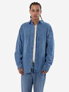 Mens: Canyon Oversized long sleeve demin shirt Dark dust blue