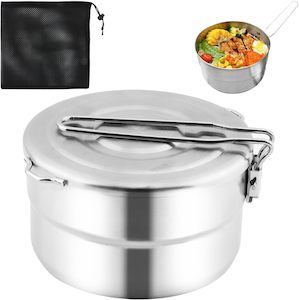 Premium Camping Pot - Stainless Steel with Lid and Folding Handle - VOLANS