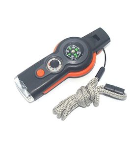 Products: Survival tool with Whistle, Compass, Mirror, Magnifying Glass, LED Light & Compartment - VOLANS