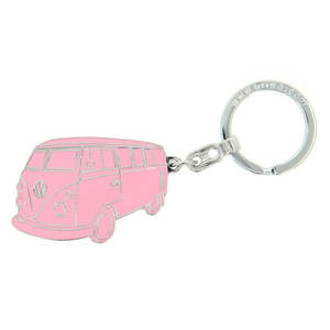 Keytags: VW T1 Bus Enamel Key Ring - Pink Silhouette