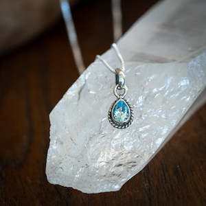 blue topaz: Dainty Pear Cut Blue Topaz Necklace