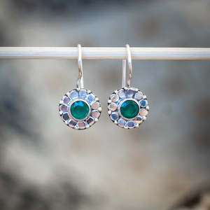 Sale: Cut Green Onyx Flower Earrings