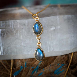 Labradorite: Double Pear Labradorite Gold Necklace