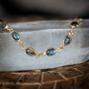 Oval Labradorite Gold Bracelet