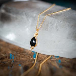 Black Onyx: Dainty Gold Black Onyx Necklace