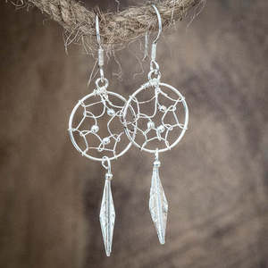 Silver Boho Dreamcatcher Earrings
