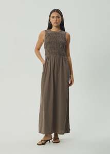 Afends: Cyrus Maxi Dress - Coffee Stripe