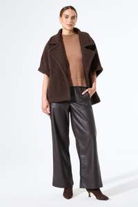 Whats New: Elastic Waist Brown PU Wide Leg Pant