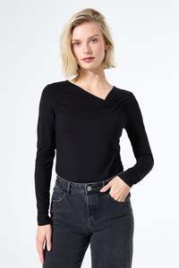 Whats New: LS Black Gathered Neck Top
