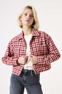 Whats New: Checked Tweed Jacket -red