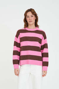 Kenzie Stripe Knit Crew - Petal Chestnut