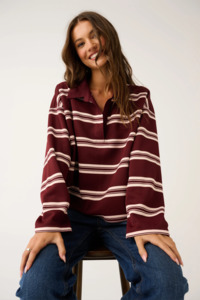 Freddie Rugby Top - Burgundy Stripe