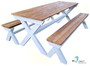 Products: Elegant Cross-Leg Table & Benches for Indoor/Outdoor