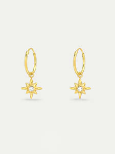 Jewellery: Sterling Silver Gold Plated Star Gem Ear Hoops