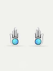 Sterling Silver Opal Hamsa Stud Earrings