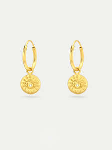 Jewellery: Sterling Silver Gold Plated Eye Hoop Drop Earrings