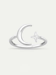Sterling Silver Moon and Star Ring