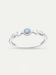 Sterling Silver Triple Moon and Stars Opal Gem Ring
