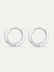Sterling Silver CZ Crystal Huggie Hoop Earrings
