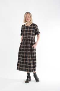 Dresses: Tilly Dress - Black and Chocolate Check - Pre Order