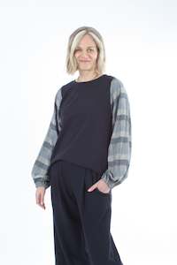 Shirts & Tops: Alice Top - Navy - Navy Check Sleeves - Pre Order