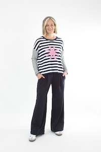 Shirts & Tops: Tally Top - Navy Stripe - Pink floral Print - Pre Order