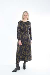 Shirts & Tops: Jemima Dress - Navy and Khaki print