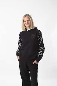 Holly Hoodie - Black with White faces print sleeves