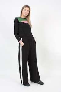 Olivia Pants - Black with White Stripe - Pre-Order
