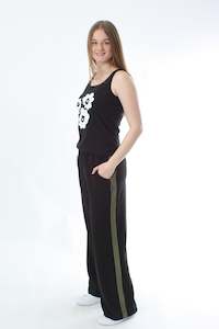 Olivia Pants - Black with Khaki Stripe - Pre Order