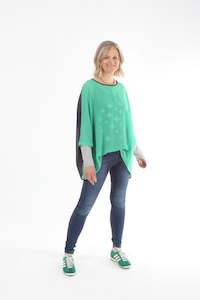 Alexa Top - Green - Charcoal with stripe Cuffs