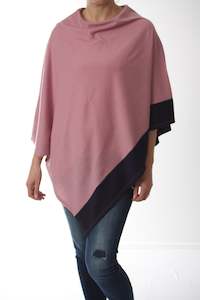 Wear Pink: Tri Poncho Merino - Pink with Navy Trim - Pre-Order 2-3 weeks