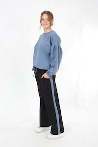 Olivia Sweat Pants: Olivia Sweat Pants - Black with Marine Stripe