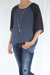 Last Ones: Kendra Top - Denim Blue Body Navy Sleeve - Pre-Order