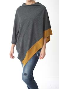 Tri Poncho Merino - Charcoal with Mustard Trim - Pre Order 2 - 3 Weeks