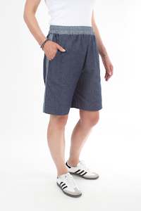 Short Shorts: Crissy Shorts - Denim with Chambray Denim Stripe and Waist Band