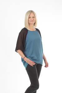 Last Ones: Kendra Top - Teal Print and Black sleeve